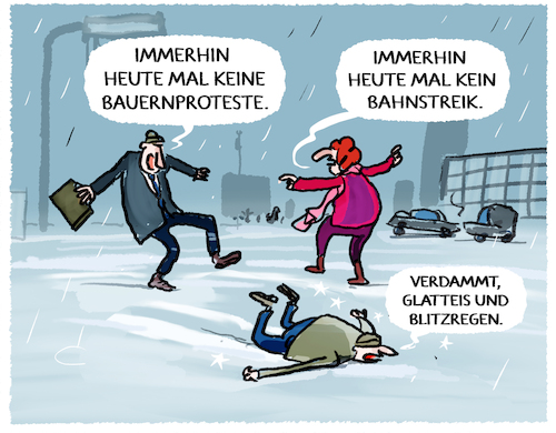 Cartoon: Vorsicht Blitzeis (medium) by markus-grolik tagged glatteis,blitzregen,winter,klima,wetter,eis,schnee,klimawandel,alltag,pendlerarbeitsweg,bahn,bauern,streik,proteste,deutschland,chaos,glättechaos,unfälle,stürze,witterung,glatteis,blitzregen,winter,klima,wetter,eis,schnee,klimawandel,alltag,pendlerarbeitsweg,bahn,bauern,streik,proteste,deutschland,chaos,glättechaos,unfälle,stürze,witterung