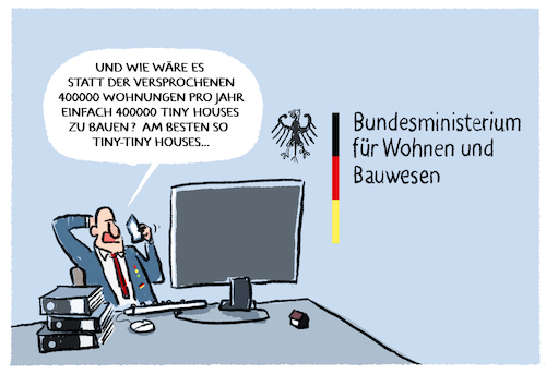 Cartoon: Wohnungsbauziele.... (medium) by markus-grolik tagged ampel,spd,klara,geywitz,bauen,bauministerin,bundesministerium,fuer,wohnen,und,bauwesen,wohnungsmangel,tiny,house,ampel,spd,klara,geywitz,bauen,bauministerin,bundesministerium,fuer,wohnen,und,bauwesen,wohnungsmangel,tiny,house