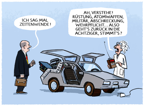 Cartoon: Zurück in die Zukunft... (medium) by markus-grolik tagged scholz,zeitenwende,zurueck,in,die,zukunft,politik,aussenpolitik,deutschland,russland,usa,ost,west,china,bundeswehr,ruestung,wehrpflicht,achtziger,scholz,zeitenwende,zurueck,in,die,zukunft,politik,aussenpolitik,deutschland,russland,usa,ost,west,china,bundeswehr,ruestung,wehrpflicht,achtziger