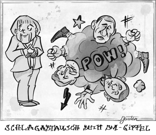 Cartoon: Schlagabtausch (medium) by Justen tagged politik,außenpolitik,merkel,macron,putin,selenskyj,gipfel,paris,vierergipfel,ukraine,konflikt,politik,außenpolitik,merkel,macron,putin,selenskyj,gipfel,paris,vierergipfel,ukraine,konflikt