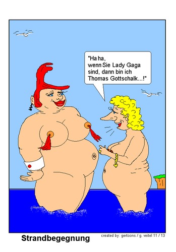 Cartoon: lady gaga (medium) by gert montana tagged lady,gaga,strandgespräch,strand,meer,urlaub,gottschalk,gertoons,wasser,zwiegespräch