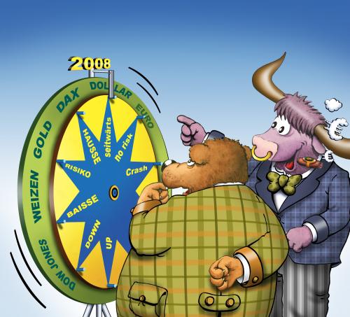 Cartoon: glücksrad (medium) by schuppi tagged glücksrad,bulle,bär,anlage,aktien,gewinn,verlust,rohstoff,derivate,fonds,auswahl,veranlagung,finanzen,geld,glücksrad,bulle,bär,anlage,anleger,börse,aktien,gewinn,verlust,fallen,steigen,kurs,rohstoff,derivate,fonds,auswahl,veranlagung,finanzen,geld,rad,2008,dollar,dax