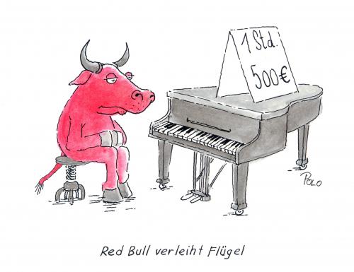 Cartoon: Red Bull verleiht Flügel (medium) by POLO tagged werbung,red,bull,flügel,verleihen,klavier,werbung,red,bull,flügel,geld,klavier,stier,bulle,pianist,musik,musiker,leistung,angebot,spielen,getränk,trinken,marke,produkt,brand,energie,arbeit,verdienen