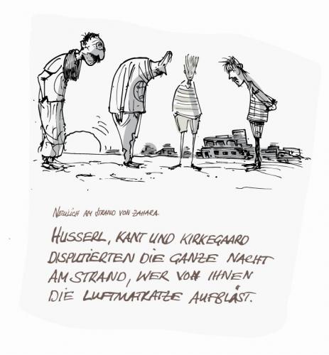 Cartoon: Philosophisches Quartett - 1 (medium) by ali tagged husserl,kant,kirgegaard,stran,urlaub,philosophie,edmund husserl,immanuel kant,soren kierkegaard,disput,entscheidung,disskusion,ethik,moral,strand,strandurlaub,urlaub,ferien,sommer,luftmatratze,edmund,husserl,immanuel,kant,soren,kierkegaard