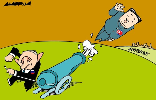 Cartoon: Ammunition (medium) by Amorim tagged ukraine,putin,kim,jong,un,ukraine,putin,kim,jong,un