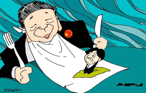 Cartoon: Dinner time (medium) by Amorim tagged china,taiwan,xi,jinping,lai,ching,te,china,taiwan,xi,jinping,lai,ching,te