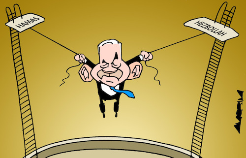 Cartoon: Two ends (medium) by Amorim tagged netanyahu,hamas,hezbollah,palestine,netanyahu,hamas,hezbollah,palestine