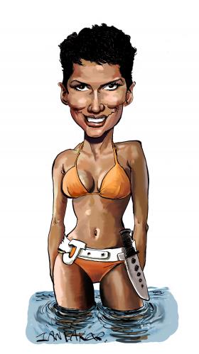 Cartoon: Halle Berry (medium) by Ian Baker tagged halle,berry,jinx,bond,girl,spy,bikini,sexy