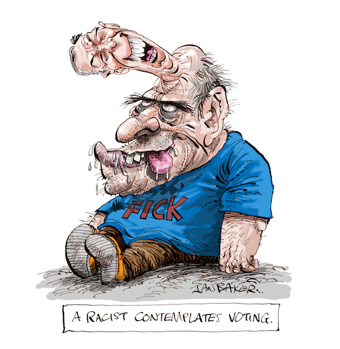 Cartoon: Nigel Farage (medium) by Ian Baker tagged nigel,farage,cartoon,caricature,politics,reform,party,racism,racist,fascism,fascist,brexit,idiot,ian,baker,cartoonist,parody,satire,current,affairs,uk,britain,england,hatred