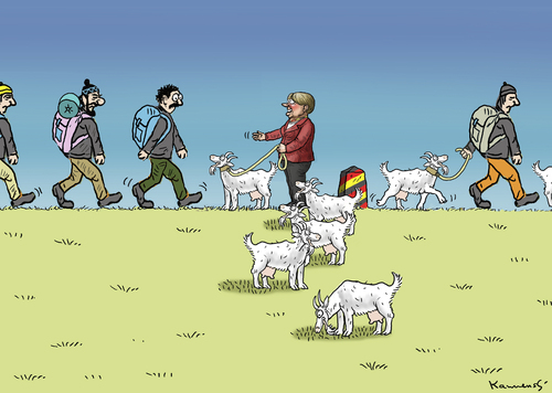 Cartoon: ALEINREISENDE FLÜCHTLINGSMÄNNE (medium) by marian kamensky tagged sexuelle,belästigungen,in,köln,silvester,sexuelle,belästigungen,in,köln,silvester