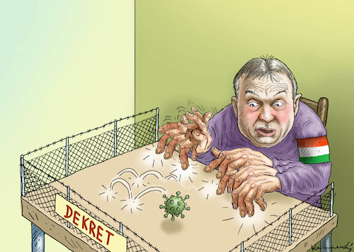 Cartoon: AUTOKRAT ORBAN (medium) by marian kamensky tagged coronavirus,epidemie,gesundheit,panik,stillegung,trump,pandemie,coronavirus,epidemie,gesundheit,panik,stillegung,trump,pandemie