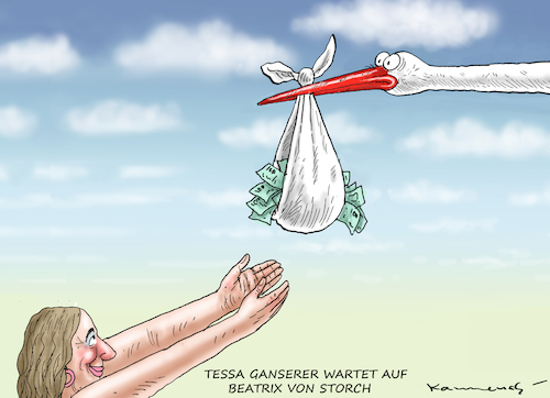 Cartoon: BEATRIX VON STORCH MUSS ZAHLEN (medium) by marian kamensky tagged beatrix,von,storch,muss,zahlen,tessa,ganserer,beatrix,von,storch,muss,zahlen,tessa,ganserer