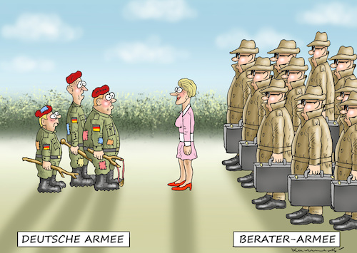 Cartoon: BERATERÜBERMACHT (medium) by marian kamensky tagged beraterüberaffäre,ursula,von,der,leyen,wehrmacht,beraterüberaffäre,ursula,von,der,leyen,wehrmacht