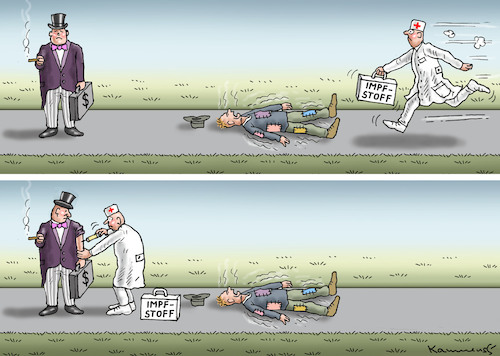 Cartoon: CORONA IMPFSTOFF (medium) by marian kamensky tagged coronavirus,epidemie,gesundheit,panik,stillegung,trump,pandemie,coronavirus,epidemie,gesundheit,panik,stillegung,trump,pandemie