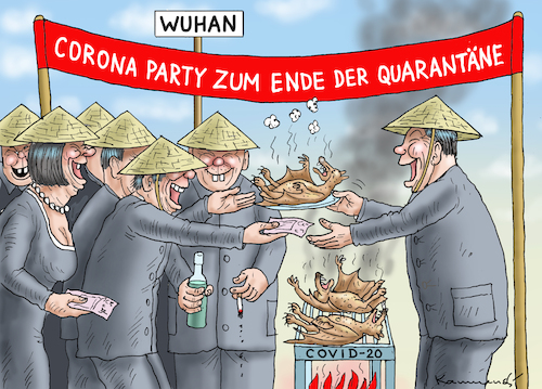 Cartoon: CORONA PARTY IN WUHAN (medium) by marian kamensky tagged coronavirus,epidemie,gesundheit,panik,stillegung,trump,pandemie,coronavirus,epidemie,gesundheit,panik,stillegung,trump,pandemie