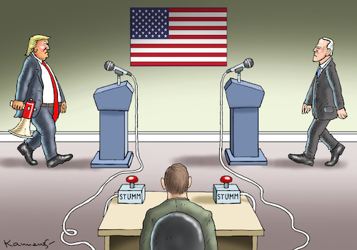 Cartoon: DAS LETZTE TV-DUELL (medium) by marian kamensky tagged us,wahlen,joe,biden,trump,corona,bob,woodward,harris,pence,us,wahlen,joe,biden,trump,corona,bob,woodward,harris,pence