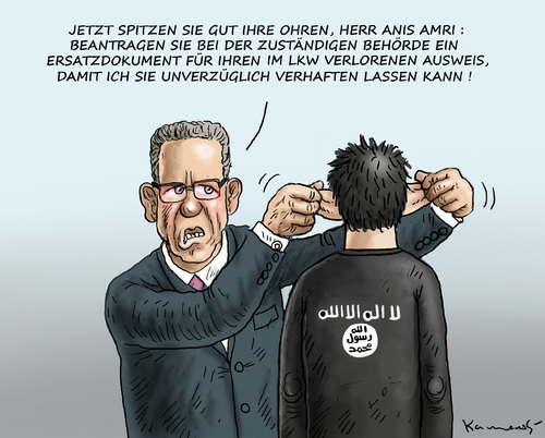 Cartoon: DE MAIZIERE ORDNUNG MUSS SEIN ! (medium) by marian kamensky tagged terroranschlag,in,berlin,afd,is,weihnachten,anis,amri,terroranschlag,in,berlin,afd,is,weihnachten,anis,amri