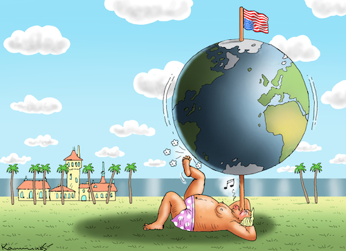 Cartoon: DEMNÄCHST MAR-A-LAGO STATT WASHI (medium) by marian kamensky tagged trump,und,der,hurrikan,milton,trump,und,der,hurrikan,milton