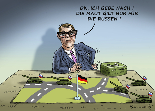 Cartoon: Dobrindt haut die Maut (medium) by marian kamensky tagged maut,csu,cdu,dobrindt,für,ausländer,maut,csu,cdu,dobrindt,für,ausländer