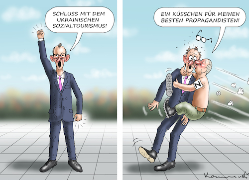 Cartoon: EIN KÜSSCHEN FÜR MERZ (medium) by marian kamensky tagged italien,wahlen,merz,putin,propaganda,faschisten,meloni,italien,wahlen,merz,putin,propaganda,faschisten,meloni