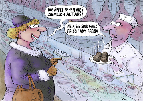 Cartoon: Fleischobsthändler (medium) by marian kamensky tagged pferdefleisch,skandal,england,prinz,charles,und,camilla,rumänienfleisch,pferdefleisch,skandal,england,prinz,charles,und,camilla,rumänienfleisch