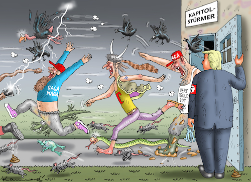 Cartoon: FREILASSUNG DER KAPITOLSTÜRMER (medium) by marian kamensky tagged freilassung,der,kapitolstürmer,trump,freilassung,der,kapitolstürmer,trump