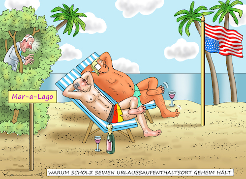 Cartoon: GEHEIMNISKRÄMERER SCHOLZ (medium) by marian kamensky tagged scholz,urlaub,mar,lago,trump,biden,scholz,urlaub,mar,lago,trump,biden