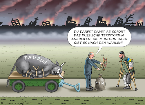 Cartoon: GEIZHALS CHAMBERLAIN OLAF (medium) by marian kamensky tagged bundeswehr,super,gau,taurus,putin,ukraine,krieg,bundeswehr,super,gau,taurus,putin,ukraine,krieg