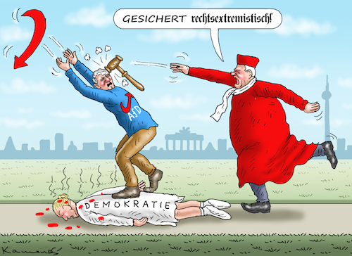 Cartoon: GESICHERT RECHTSEXTREMISTISCH (medium) by marian kamensky tagged gesichert,rechtsextremistisch,afd,verfassungsgericht,gesichert,rechtsextremistisch,afd,verfassungsgericht