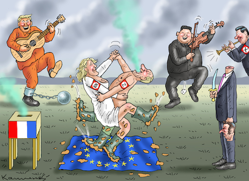 Cartoon: GLÜCKLICHE FASCHISTEN (medium) by marian kamensky tagged wahlen,in,frankreich,wahlen,in,frankreich