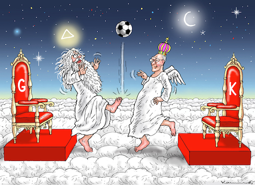 Cartoon: GOTT KICKT GEGEN KAISER (medium) by marian kamensky tagged franz,beckenbauer,kaiser,franz,beckenbauer,kaiser