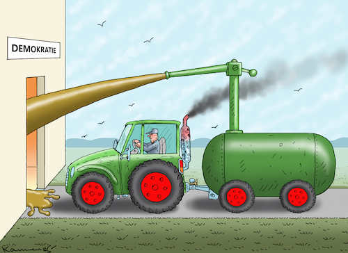 Cartoon: GÜLLETERROR (medium) by marian kamensky tagged bauern,fahren,nach,berlin,bahnstreik,weselsky,gülleterror,bauern,fahren,nach,berlin,bahnstreik,weselsky,gülleterror