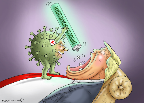 Cartoon: Hydroxychloroquin (medium) by marian kamensky tagged coronavirus,epidemie,gesundheit,panik,stillegung,trump,pandemie,coronavirus,epidemie,gesundheit,panik,stillegung,trump,pandemie