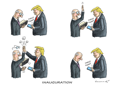 Cartoon: INAUGURATION (medium) by marian kamensky tagged obama,trump,präsidentenwahlen,usa,baba,vanga,republikaner,inauguration,demokraten,wikileaks,faschismus,obama,trump,präsidentenwahlen,usa,baba,vanga,republikaner,inauguration,demokraten,wikileaks,faschismus