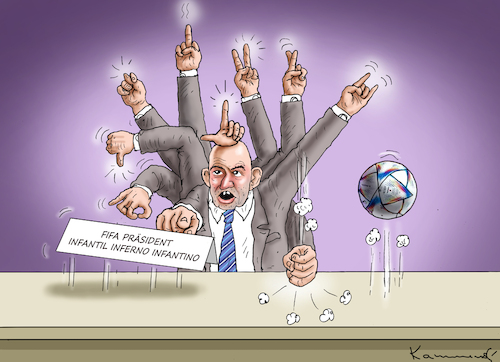 Cartoon: INFANTIL INFERNO INFANTINO (medium) by marian kamensky tagged kein,bier,in,katar,fifa,world,cup,2022,infantil,inferno,infantino,kein,bier,in,katar,fifa,world,cup,2022,infantil,inferno,infantino