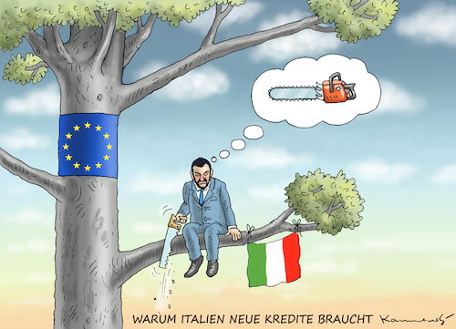 Cartoon: ITALIEN BRAUCHT NEUE KREDITE (medium) by marian kamensky tagged merkel,seehofer,unionskrise,csu,cdu,flüchtlinge,kontrollzentren,für,salvini,rücktritt,merkel,seehofer,unionskrise,csu,cdu,flüchtlinge,kontrollzentren,für,salvini,rücktritt