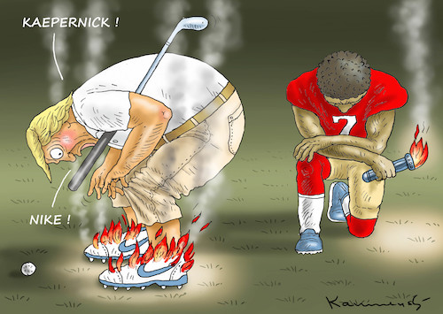 Cartoon: KAEPERNICK AND  NIKE JUST DO IT (medium) by marian kamensky tagged obama,trump,präsidentenwahlen,usa,baba,vanga,republikaner,inauguration,demokraten,wikileaks,faschismus,manafort,john,mccain,cohen,nike,koepenick,obama,trump,präsidentenwahlen,usa,baba,vanga,republikaner,inauguration,demokraten,wikileaks,faschismus,manafort,john,mccain,cohen,nike,koepenick