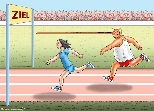 Cartoon: KOPF AN KOPF RENNEN (medium) by marian kamensky tagged trump,und,der,hurrikan,milton,us,wahlen,kopf,an,rennen,kamala,harris,trump,und,der,hurrikan,milton,us,wahlen,kopf,an,rennen,kamala,harris