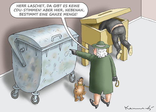 Cartoon: LASCHET SUCHT NACH CDU-STIMMEN (medium) by marian kamensky tagged tv,triell,laschet,baerbock,scholz,merkel,laschets,zukunftsteam,tv,triell,laschet,baerbock,scholz,merkel,laschets,zukunftsteam