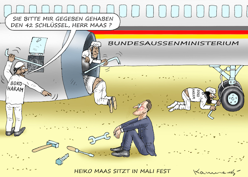 Cartoon: MAAS SITZT IN MALI FEST (medium) by marian kamensky tagged ursula,von,der,leyen,berateraffäre,bundeswehr,vetternwirtschaft,korruption,heiko,maas,ursula,von,der,leyen,berateraffäre,bundeswehr,vetternwirtschaft,korruption,heiko,maas