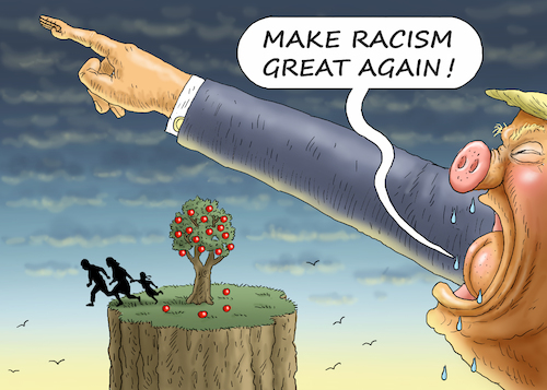 Cartoon: MAKE RACISM GREAT AGAIN ! (medium) by marian kamensky tagged brexit,theresa,may,england,eu,schottland,weicher,wahlen,boris,johnson,nigel,farage,ostern,seidenstrasse,xi,jinping,referendum,trump,monsanto,bayer,glyphosa,strafzölle,brexit,theresa,may,england,eu,schottland,weicher,wahlen,boris,johnson,nigel,farage,ostern,seidenstrasse,xi,jinping,referendum,trump,monsanto,bayer,glyphosa,strafzölle