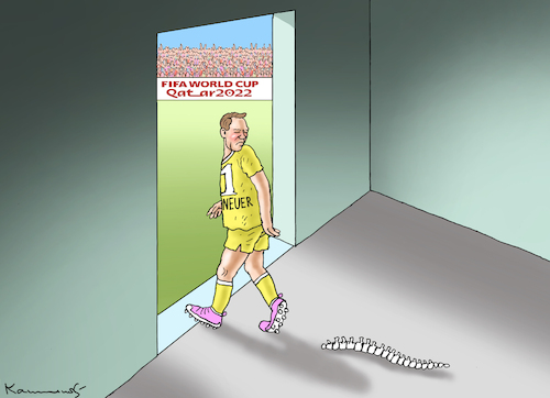 Cartoon: MANUEL NEUER OHNE RÜCKGRAT (medium) by marian kamensky tagged kein,bier,in,katar,fifa,world,cup,2022,one,love,kein,bier,in,katar,fifa,world,cup,2022,one,love