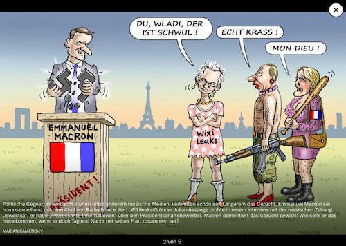 Cartoon: MEIN CARTOON IM SPIEGEL (medium) by marian kamensky tagged putinversteher,assange,emmanuel,macron,le,pen,präsidentenwahl,in,frankreich,putinversteher,assange,emmanuel,macron,le,pen,präsidentenwahl,in,frankreich