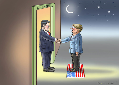 Cartoon: MERKEL BESUCHT CHINA (medium) by marian kamensky tagged obama,trump,präsidentenwahlen,usa,baba,vanga,republikaner,inauguration,demokraten,kim,jong,un,john,bolton,xi,jingping,wikileaks,faschismus,merkel,obama,trump,präsidentenwahlen,usa,baba,vanga,republikaner,inauguration,demokraten,kim,jong,un,john,bolton,xi,jingping,wikileaks,faschismus,merkel