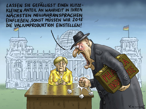 Cartoon: MERKELS NEUJAHRANSPRACHE (medium) by marian kamensky tagged merkels,neujahransprache,merkels,neujahransprache