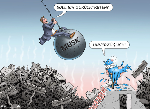 Cartoon: MUSK WIRD ZURÜCKTRETTEN (medium) by marian kamensky tagged musk,wird,zurücktretten,twitter,musk,wird,zurücktretten,twitter