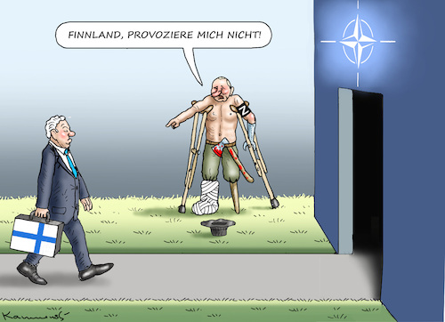 Cartoon: MUTIGES FINNLAND (medium) by marian kamensky tagged putins,bescherung,ukraine,provokation,swift,finnland,nato,osterweiterung,putins,bescherung,ukraine,provokation,swift,finnland,nato,osterweiterung