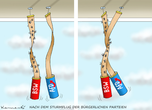 Cartoon: NACH DEM STURMFLUG (medium) by marian kamensky tagged wagenknecht,bsw,afd,wagenknecht,bsw,afd