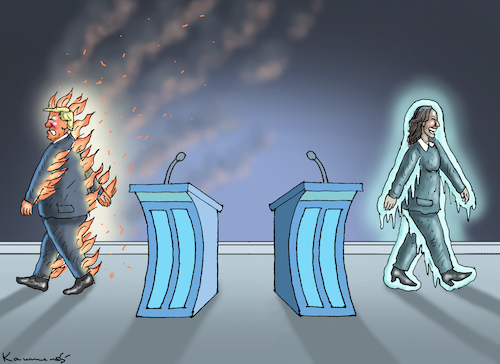 Cartoon: NACH DEM TV-DUELL (medium) by marian kamensky tagged tv,duell,harris,vs,trump,abc,tv,duell,harris,vs,trump,abc