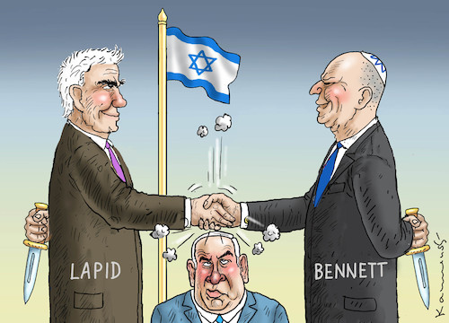 Cartoon: NETANYAHU IST DANN MAL WEG (medium) by marian kamensky tagged netanyahu,ist,dann,mal,weg,lapid,bennett,netanyahu,ist,dann,mal,weg,lapid,bennett